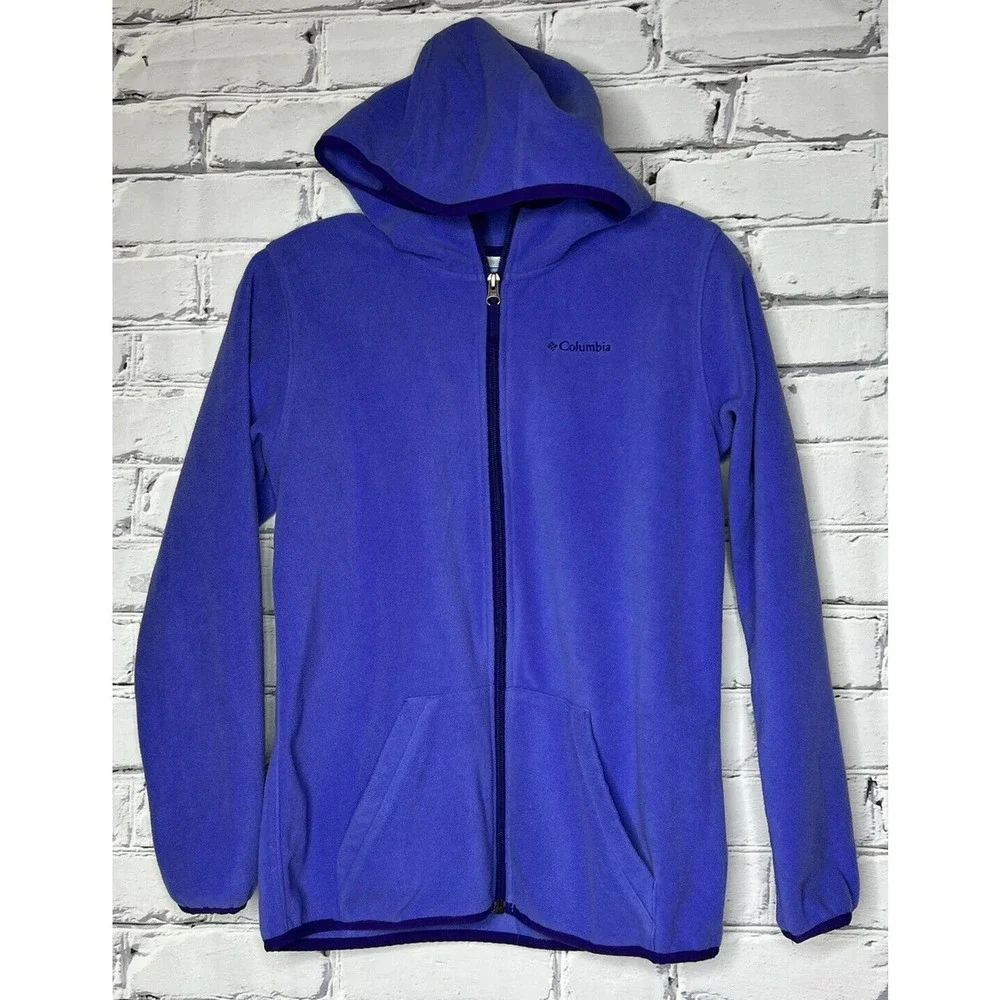 Columbia Girls Fleece Hoodie Jacket Youth Size L (14/16) Purple Blue Full Zip‎